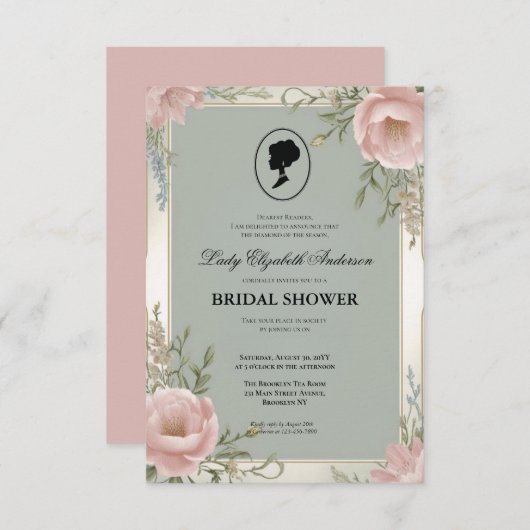 リージェンシーエラ花模様ブリジェルトンブライダルシャワーInvite 招待状 (正面/裏面)