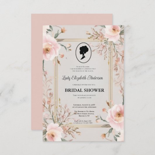 リージェンシーエラ花模様ブリジェルトンブライダルシャワーInvite 招待状 (正面/裏面)