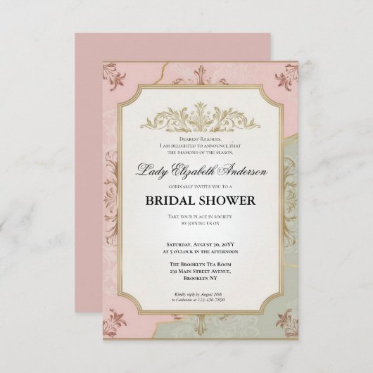 リージェンシーエラ花模様ブリジェルトンブライダルシャワーInvite 招待状 (正面/裏面)