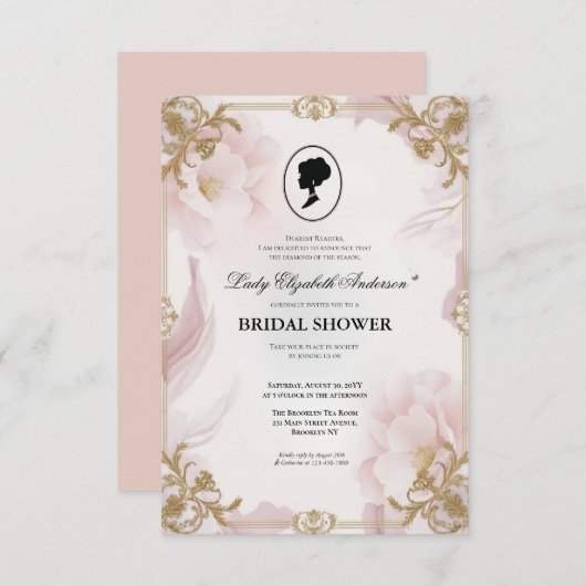 リージェンシーエラ花模様ブリジェルトンブライダルシャワーInvite 招待状 (正面/裏面)