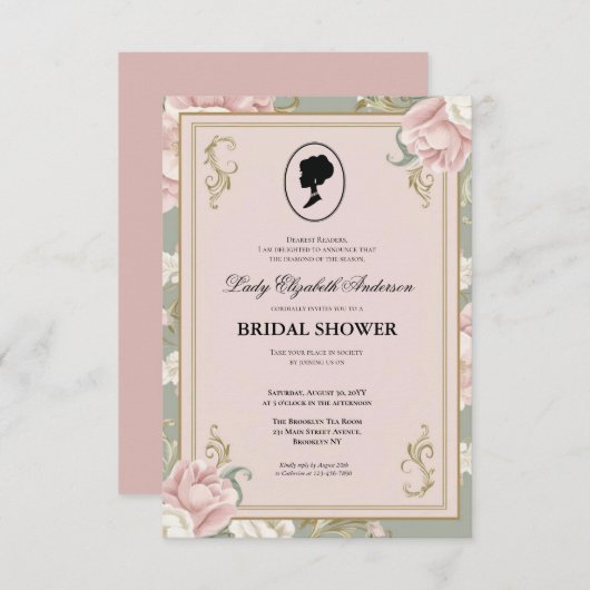 リージェンシーエラ花模様ブリジェルトンブライダルシャワーInvite 招待状 (正面/裏面)