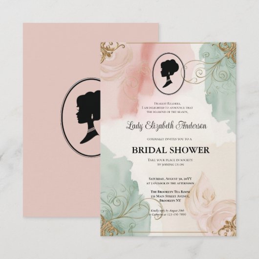 リージェンシーエラ花模様ブリジェルトンブライダルシャワーInvite 招待状 (正面/裏面)