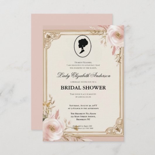 リージェンシーエラ花模様ブリジェルトンブライダルシャワーInvite 招待状 (正面/裏面)