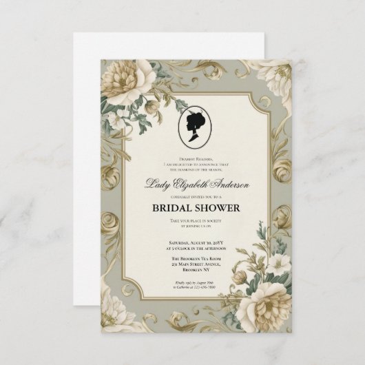 リージェンシーエラ花模様ブリジェルトンブライダルシャワーInvite 招待状 (正面/裏面)
