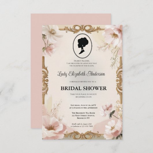 リージェンシーエラ花模様ブリジェルトンブライダルシャワーInvite 招待状 (正面/裏面)