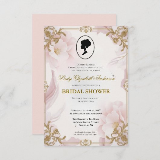 リージェンシーエラ花模様ブリジガートンブライダルシャワー 招待状 (正面/裏面)
