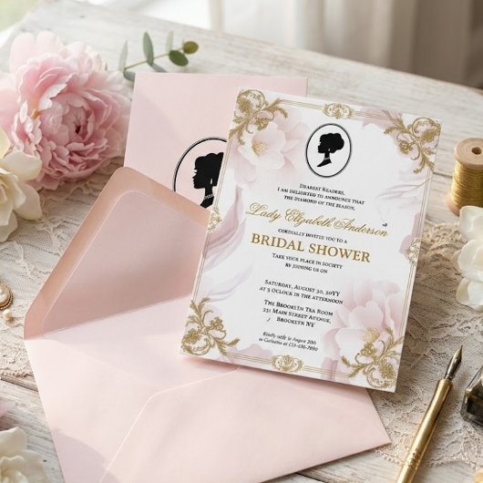 リージェンシーエラ花模様ブリジガートンブライダルシャワー 招待状