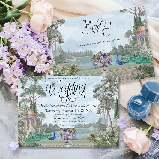 リージェンシーエレガントエラピーコックヴィンテージ庭園の結婚式 招待状