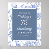 リージェンシーエレガントブルーフローラ誕生日ウェルカムサイン ポスター (正面)