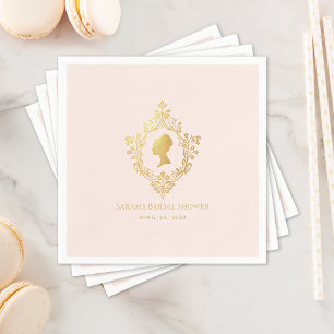 リージェンシーピンクフェイクヴィンテージ金ゴールドクレストブライダルシャワー スタンダードカクテルナプキン