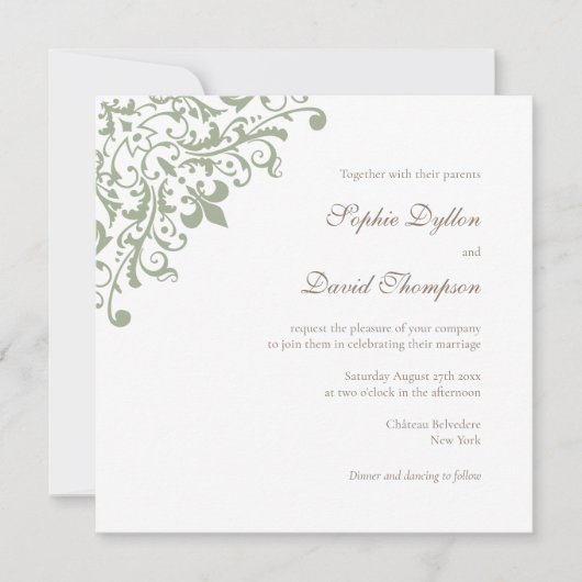 リージェンシーフランスのグリーン(紋章の)フラ・ダ・リスクエア 招待状 (正面)