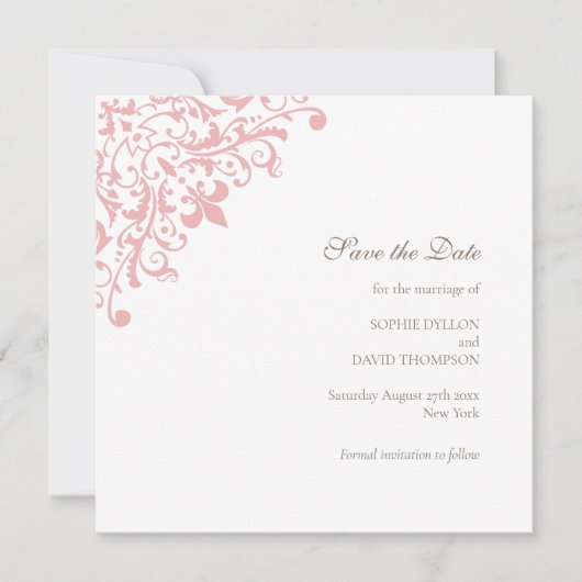 リージェンシーフランスのピンクフルーアドウェディングザデイト セーブザデート (正面)