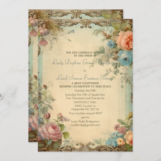 リージェンシーフローラジャーナルページオースティン引用文 招待状 (正面/裏面)