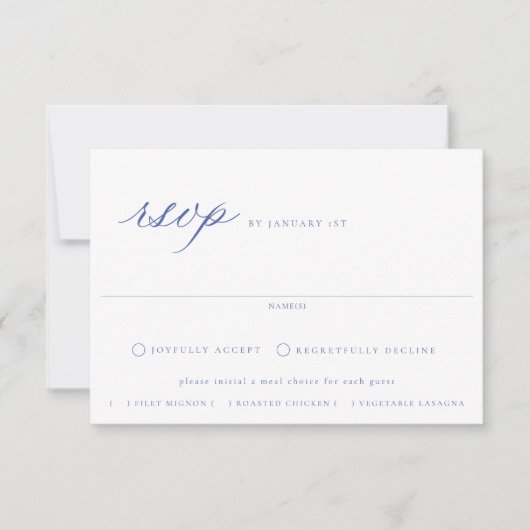 リージェンシーブルーフローラミール選択ウェディングRSVPカード 出欠カード (正面)