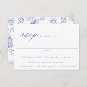 リージェンシーブルーフローラミール選択ウェディングRSVPカード 出欠カード (正面/裏面)