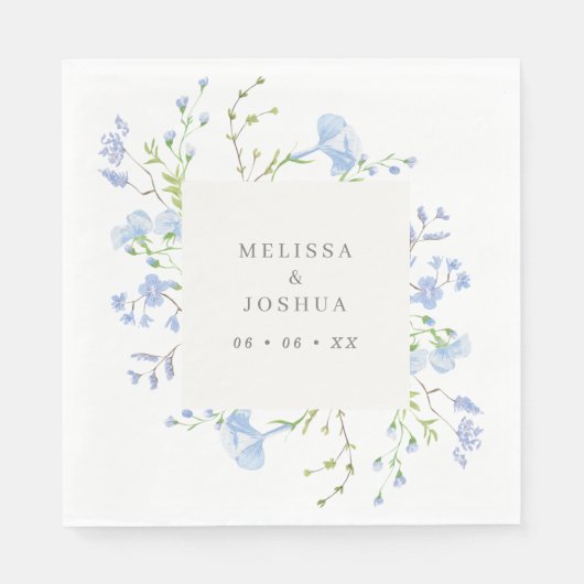 リージェンシーライトブルーウォーターカラー花模様結婚ズ スタンダードランチョンナプキン (正面)