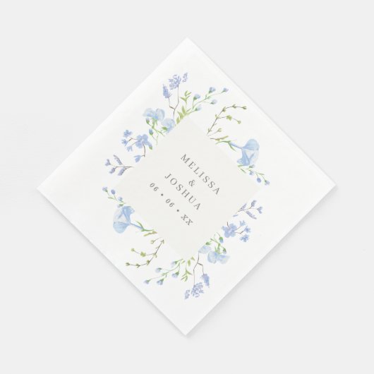 リージェンシーライトブルーウォーターカラー花模様結婚ズ スタンダードランチョンナプキン (角)