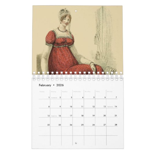 リージェンシーレディースヴィンテージジェーンオーステンファン カレンダー (2月 2026)