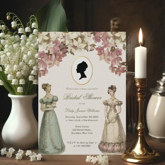 リージェンシーレディースヴィンテージフローラオーキッドブライダルシャワー 招待状