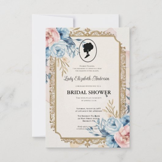 リージェンシー時代のゴールド ブリッジトン ブライダルシャワー招待状 招待状 (正面)