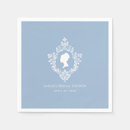 リージェンシー時代の粉青色 ヴィンテージクレスト ブライダルシャワー スタンダードカクテルナプキン (正面)