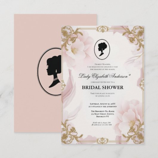 リージェンシー時代の花 ブリジャートン ブライダルシャワーの招待状 招待状 (正面/裏面)