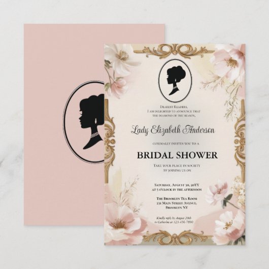 リージェンシー時代の花 ブリジャートン ブライダルシャワーの招待状 招待状 (正面/裏面)