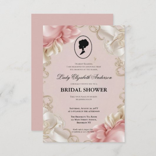 リージェンシー時代の花 ブリッジトン ブライダルシャワー 招待状 (正面/裏面)