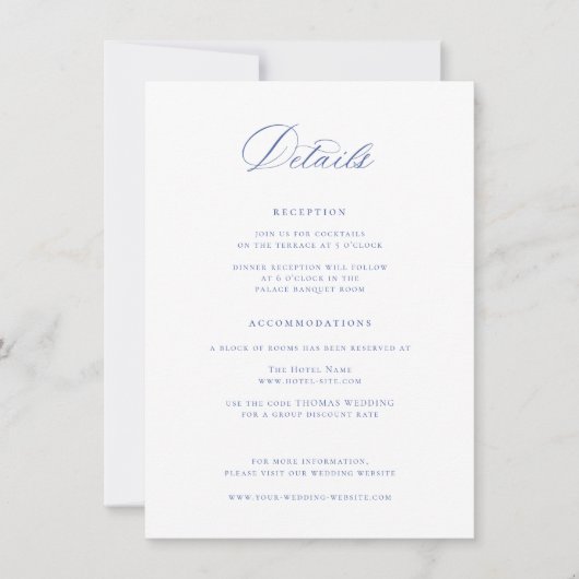 リージェンシー結婚ブルーの詳細エンクロージャカード 招待状 (正面)