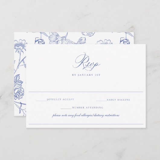 リージェンシー結婚ブルーの食物アレルギーダイエットRSVPカード 招待状 (正面/裏面)