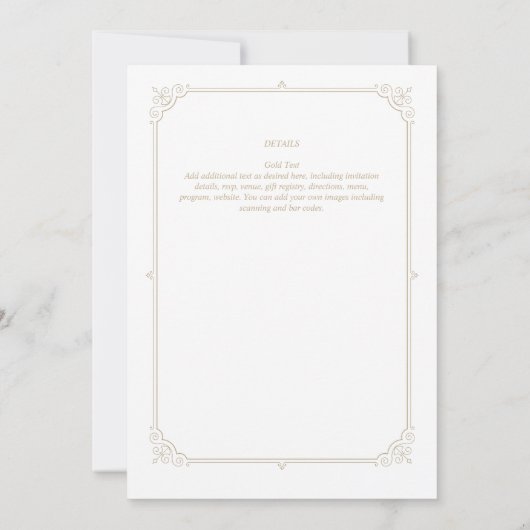 リージェンシー結婚式招待状ヴィンテージをテーマにした金ゴールド 招待状 (裏面)