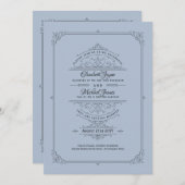 リージェンシー結婚式招待状ヴィンテージダスティブルー 招待状 (正面/裏面)