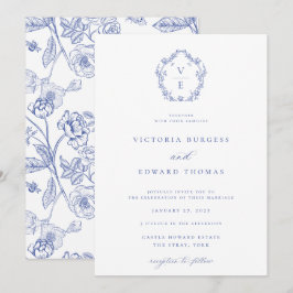 リージェンシー ブルー クレスト モノグラム ウェディング 招待状