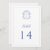 リージェンシー ブルー モノグラム クレスト 結婚式 テーブル ナンバー 招待状 (正面/裏面)