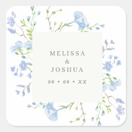 リージェンシー ライトブルー ウォーターカラー フローラル ウェディング スクエアシール