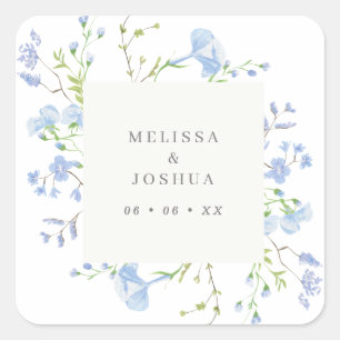 リージェンシー ライトブルー ウォーターカラー フローラル ウェディング スクエアシール