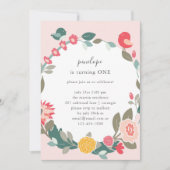 リースかわいらし&かわいい鳥の誕生日パーティー 招待状 (正面)