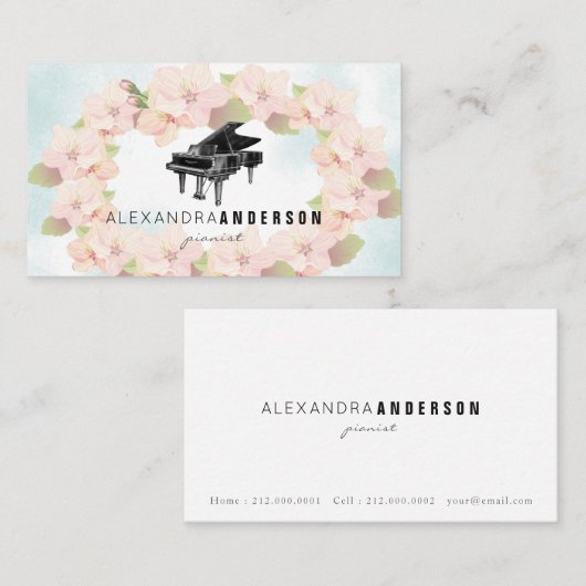 リースさくらんぼフラップスヴィンテージピアノビジネスカード 名刺 (正面/裏面)