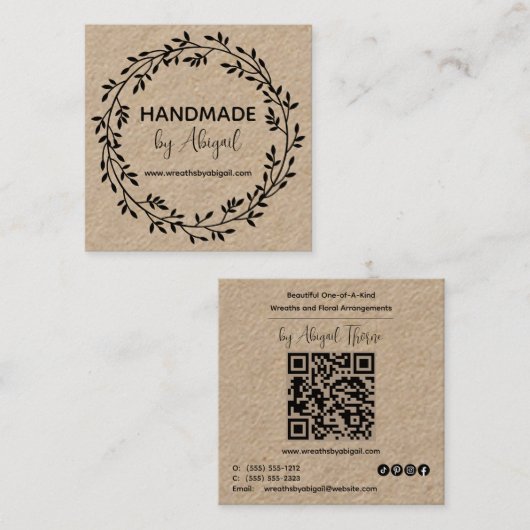 リースつる植物手製 |手作り名刺 スクエア名刺 (正面/裏面)