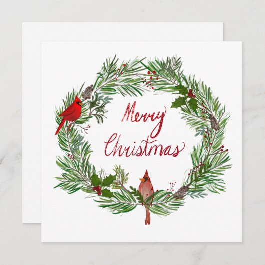 リースでクリスマス深紅色を楽しむ シーズンカード (正面/裏面)
