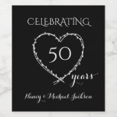 リースで飾るエレガントなブラックの結婚50周年記念 ワインラベル (シングルラベル)