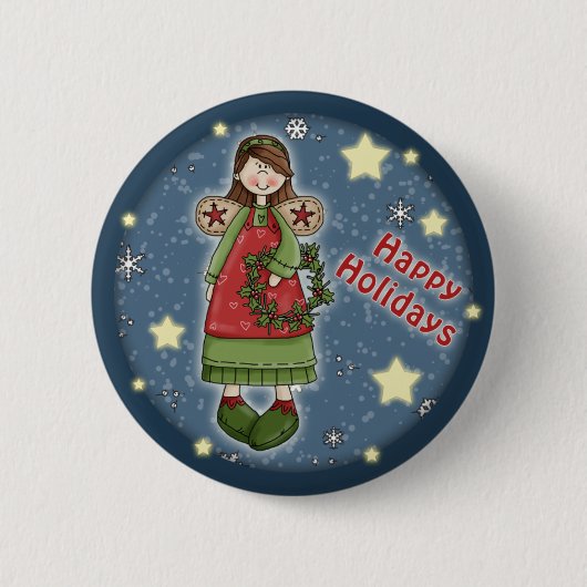 リースとのかわいいクリスマスの天使 缶バッジ (正面)
