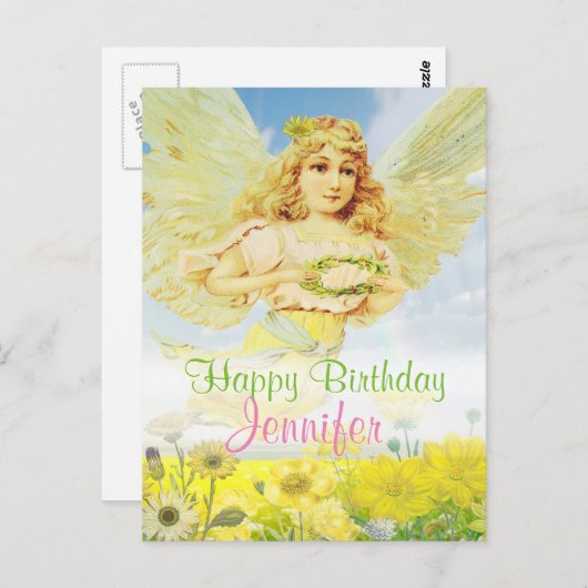 リースとのハッピーバースデーの天使 ポストカード (正面/裏面)