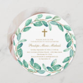 リースとクロスフォトバプテスマ招待状 案内状 (正面/裏面)