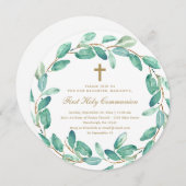 リースとクロス・ファースト聖餐式招待状 案内状 (正面/裏面)
