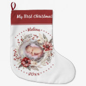 リースとベビーの初めてのクリスマス写真 ラージクリスマスストッキング (正面)