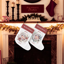 リースとベビーの初めてのクリスマス写真 ラージクリスマスストッキング