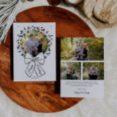 リースとボーサークル写真フレームのクリスマス シーズンカード