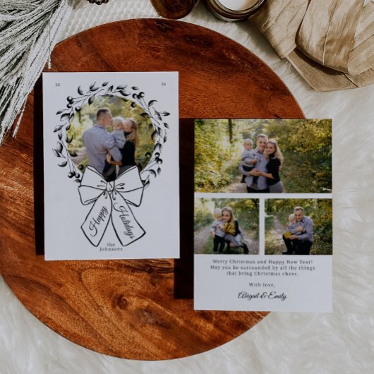 リースとボーサークル写真フレームのクリスマス シーズンカード