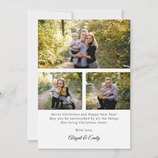 リースとボーサークル写真フレームのクリスマス シーズンカード (裏面)